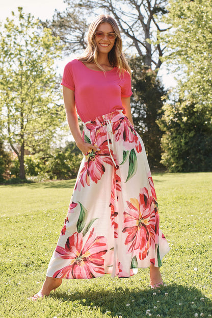 Mariah Pant In White With Pink Floral