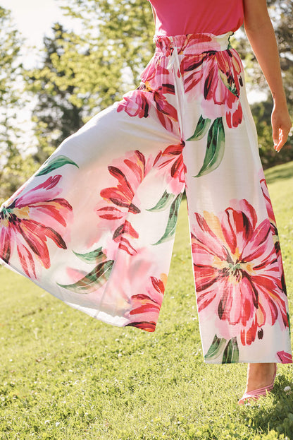 Mariah Pant In White With Pink Floral
