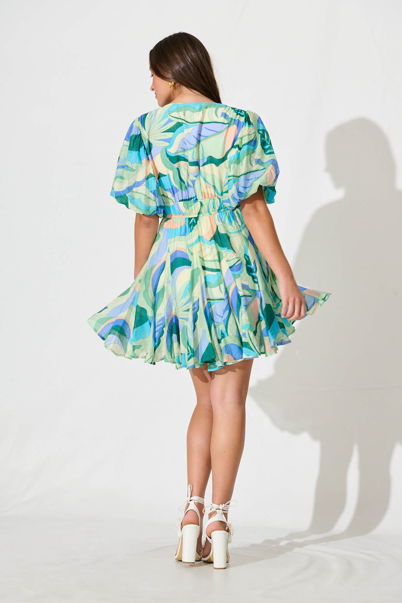 Adalynn Dress in Blue with Green Print
