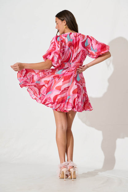 Adalynn Dress in Pink with Multi Print