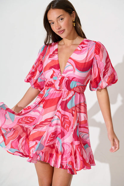 Adalynn Dress in Pink with Multi Print