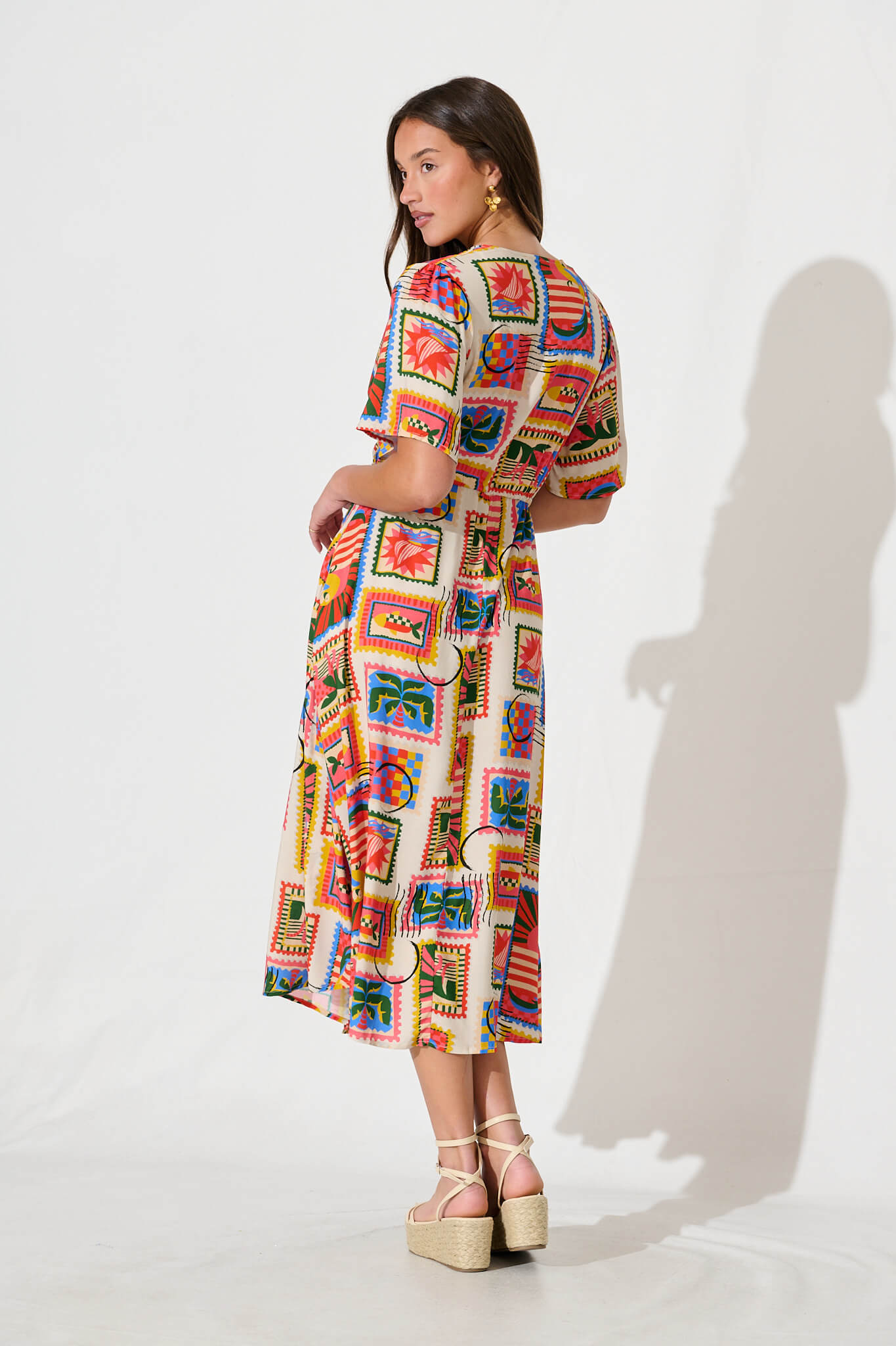 PRE ORDER Melody Midi Dress In Bright Multi Postcard Print