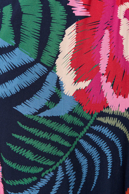 Calliope Jumpsuit In Navy With Red Floral Print