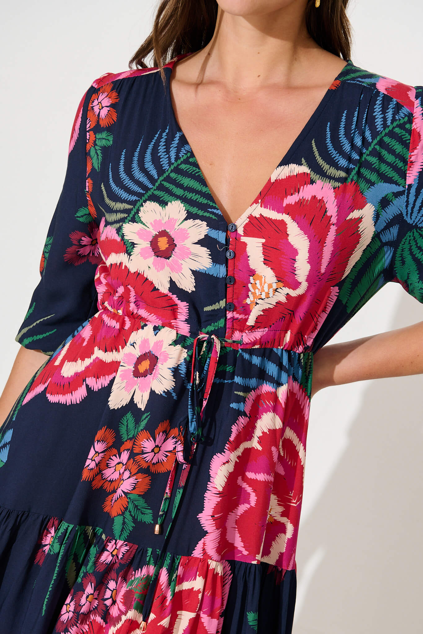 Apollo Dress In Navy With Red Floral Print