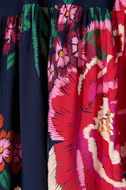 Apollo Dress In Navy With Red Floral Print