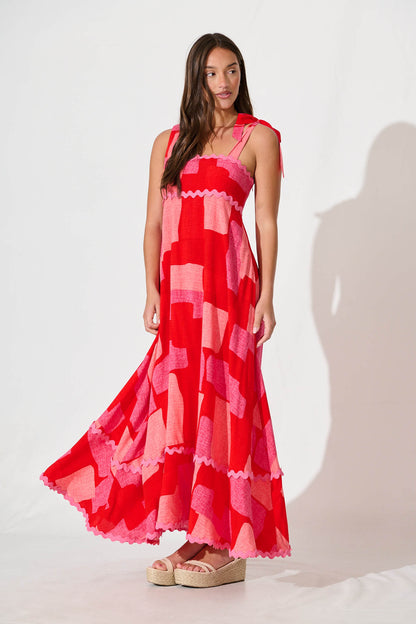 Somerset Maxi Sundress in Multi Red Print