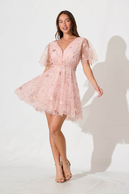 Dazzi Dress In Rose Gold Sequin