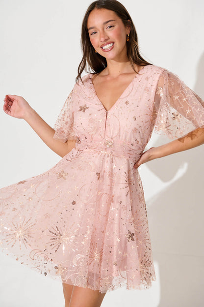 Dazzi Dress In Rose Gold Sequin