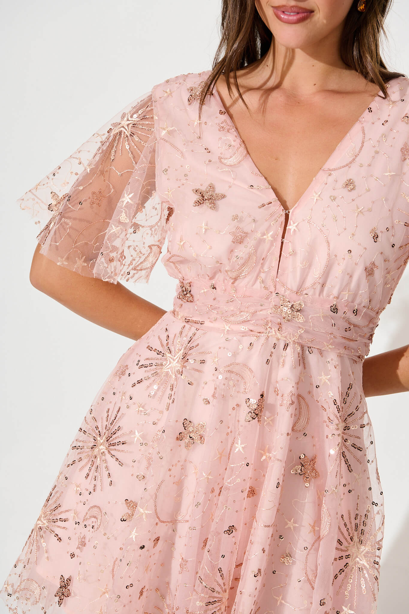 Dazzi Dress In Rose Gold Sequin