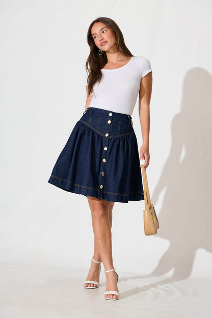 Judi Denim Skirt In Dark Blue