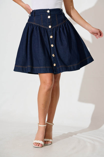 Judi Denim Skirt In Dark Blue