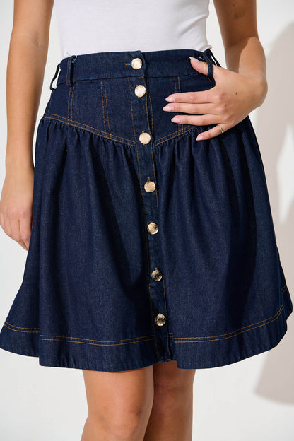 Judi Denim Skirt In Dark Blue