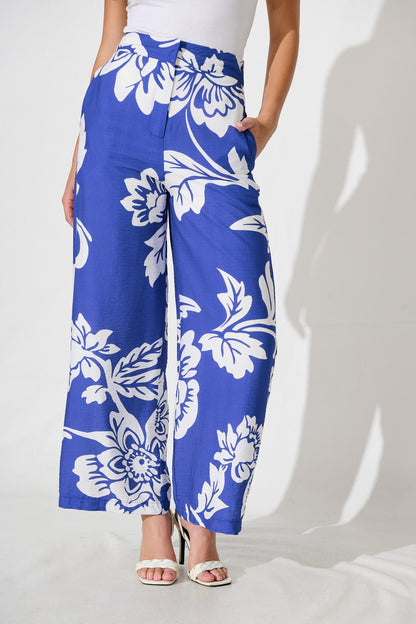 Aldridge Pant In Blue With White Floral