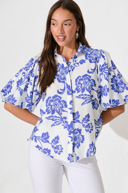 Orland Shirt In White With Blue Floral