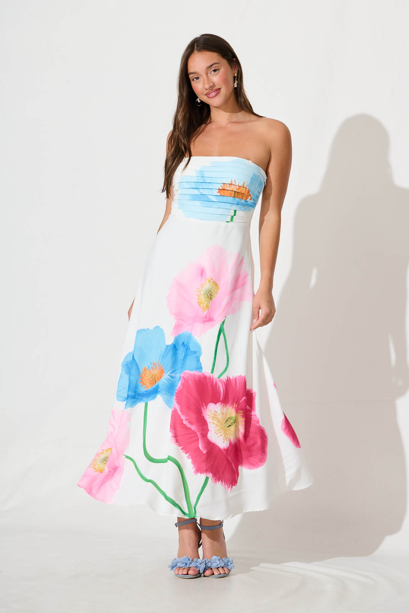 Tropicalia Maxi Sundress In White With Multi Floral Print