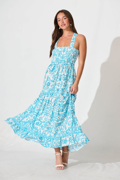 Emani Maxi Dress in Blue Print