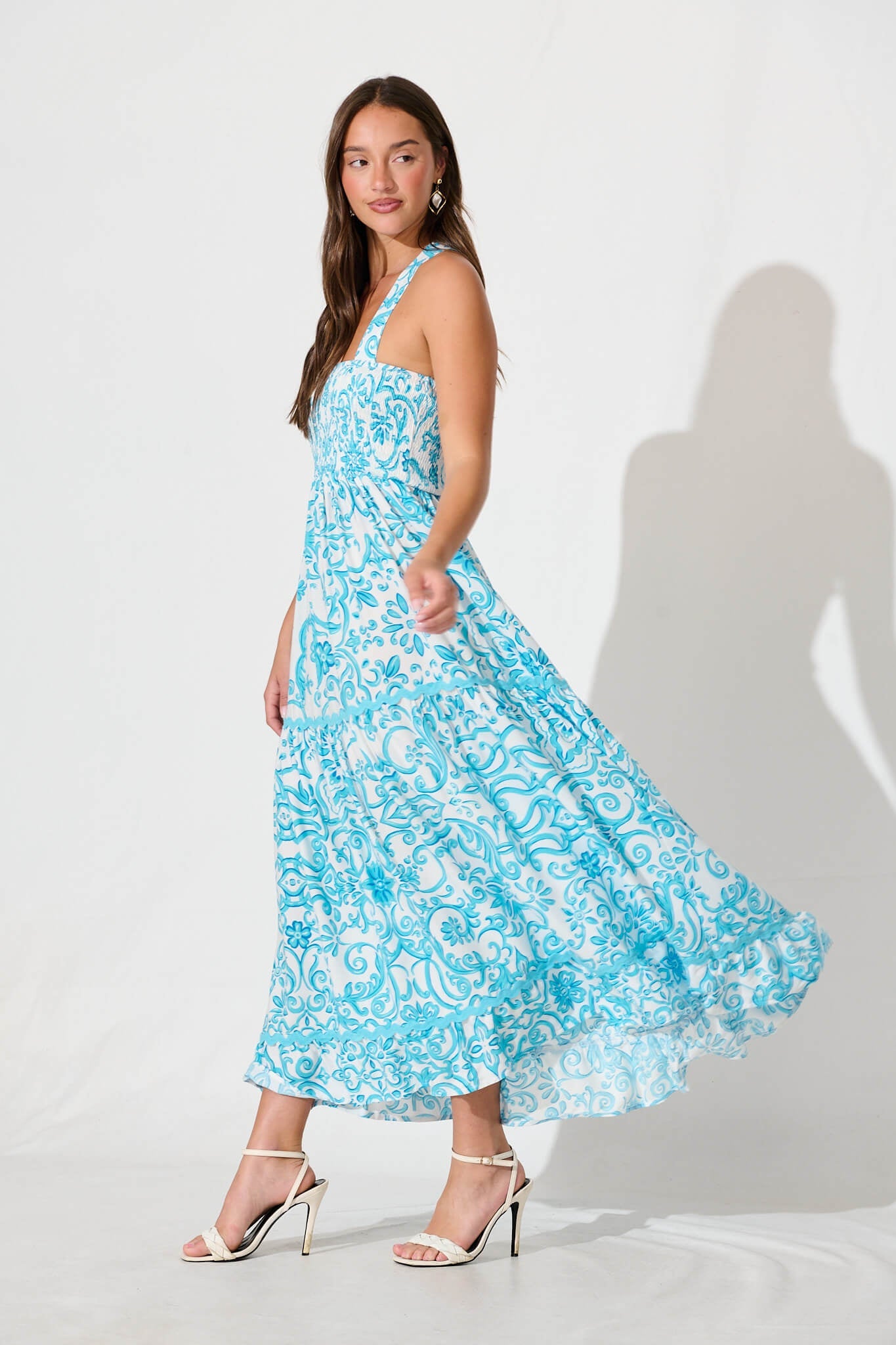 Emani Maxi Dress in Blue Print