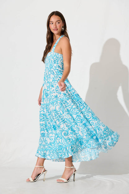 Emani Maxi Dress in Blue Print
