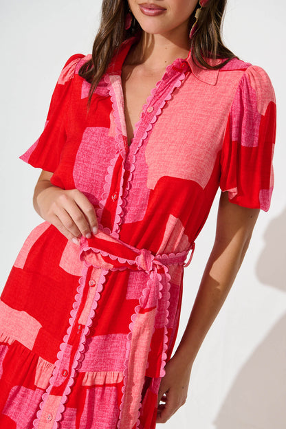 Fairytales Shirt Dress in Multi Red Print