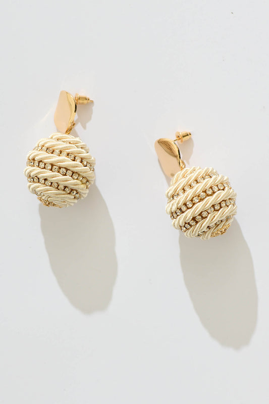 Ryden Drop Earrings in Gold with Beige Rope