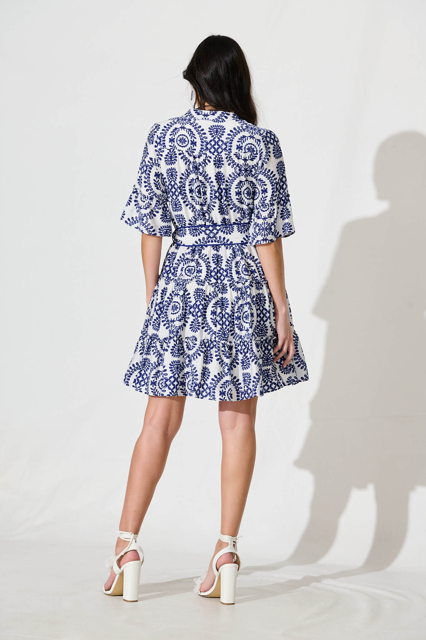 Elio Dress in White with Navy Floral Print