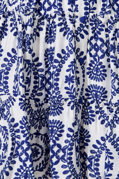 Elio Dress in White with Navy Floral Print