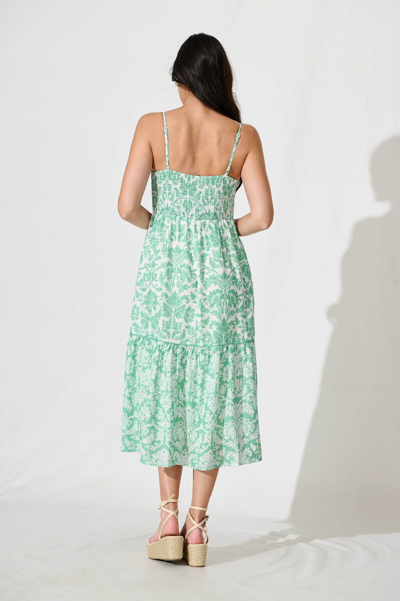 Pavarti Midi Sundress in Mint Green Floral Linen Blend