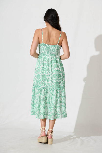Pavarti Midi Sundress in Mint Green Floral Linen Blend