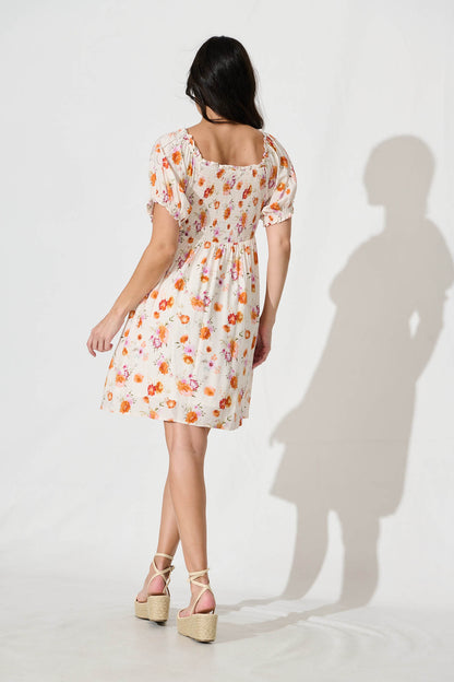 Dolcini Dress in Cream with Tangerine Floral