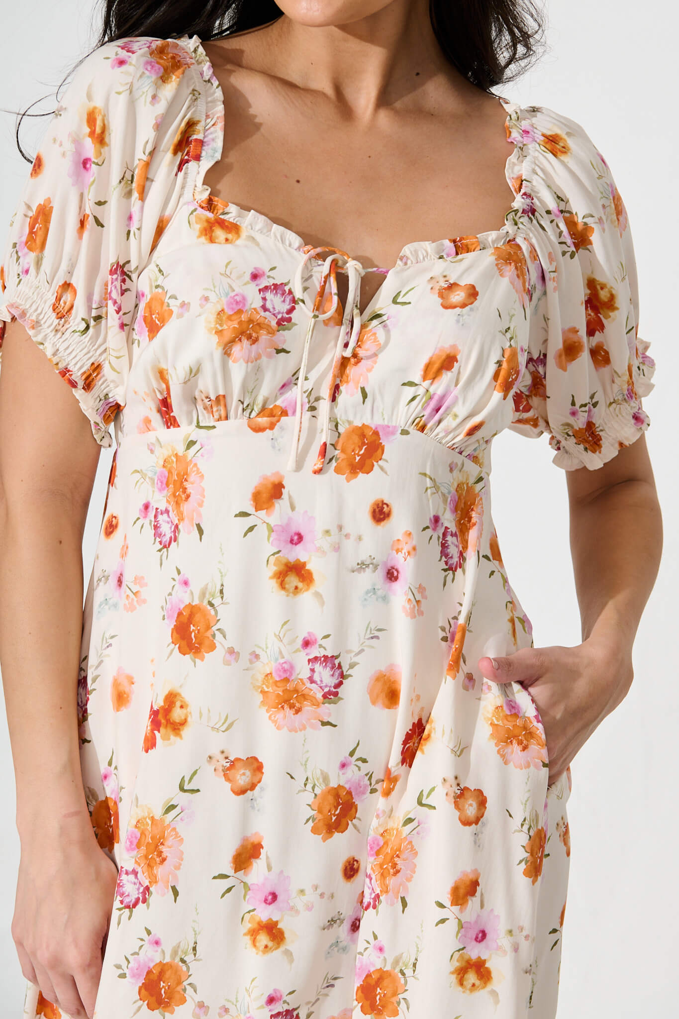 Dolcini Dress in Cream with Tangerine Floral