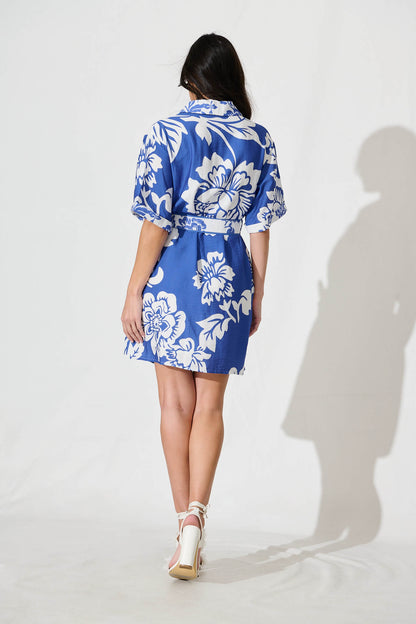 Spirit Shirt Dress In Blue With White Floral Print
