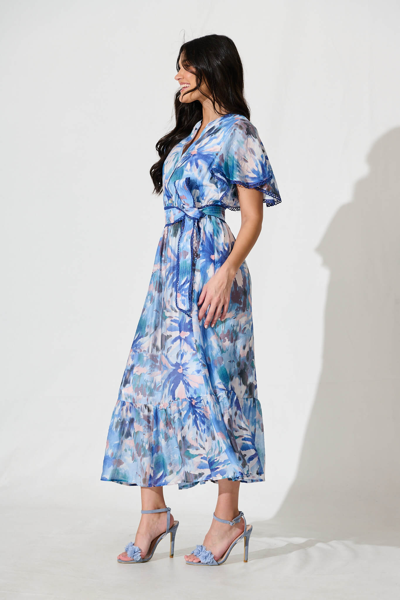 Yuki Midi Dress in Blue Multi Floral