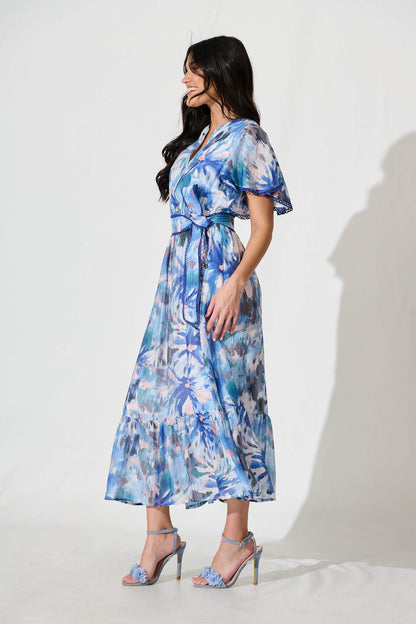 Yuki Midi Dress in Blue Multi Floral