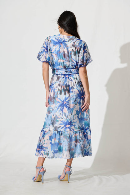 Yuki Midi Dress in Blue Multi Floral