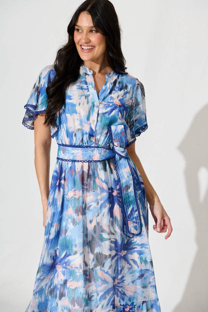Yuki Midi Dress in Blue Multi Floral