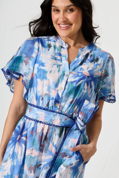 Yuki Midi Dress in Blue Multi Floral