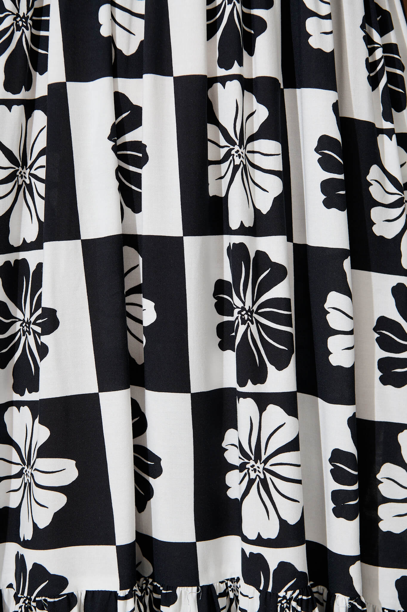 Marchena Midi Dress in Black and White Flower Print