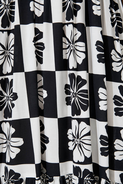 Marchena Midi Dress in Black and White Flower Print