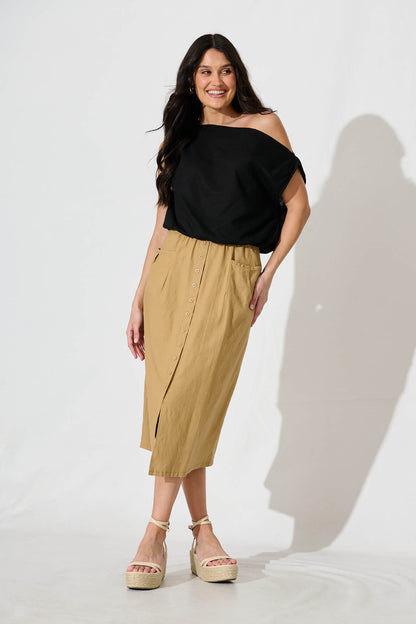Lunya Midi Skirt in Beige Cotton Blend