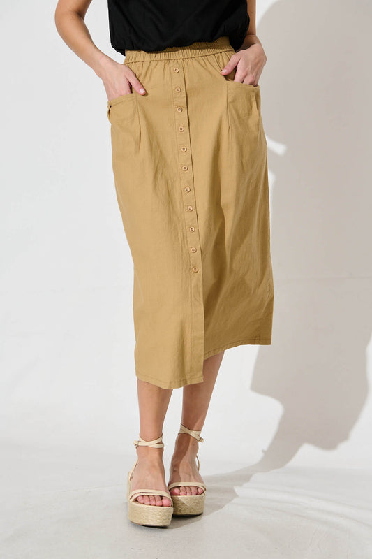 Lunya Midi Skirt in Beige Cotton Blend