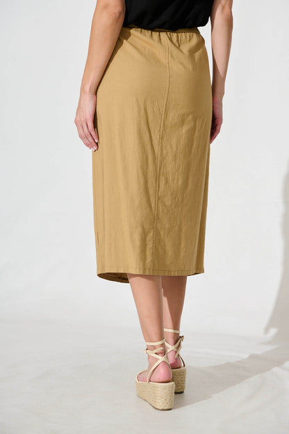 Lunya Midi Skirt in Beige Cotton Blend