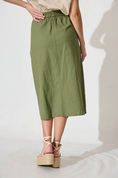 Lunya Midi Skirt in Khaki Cotton Blend