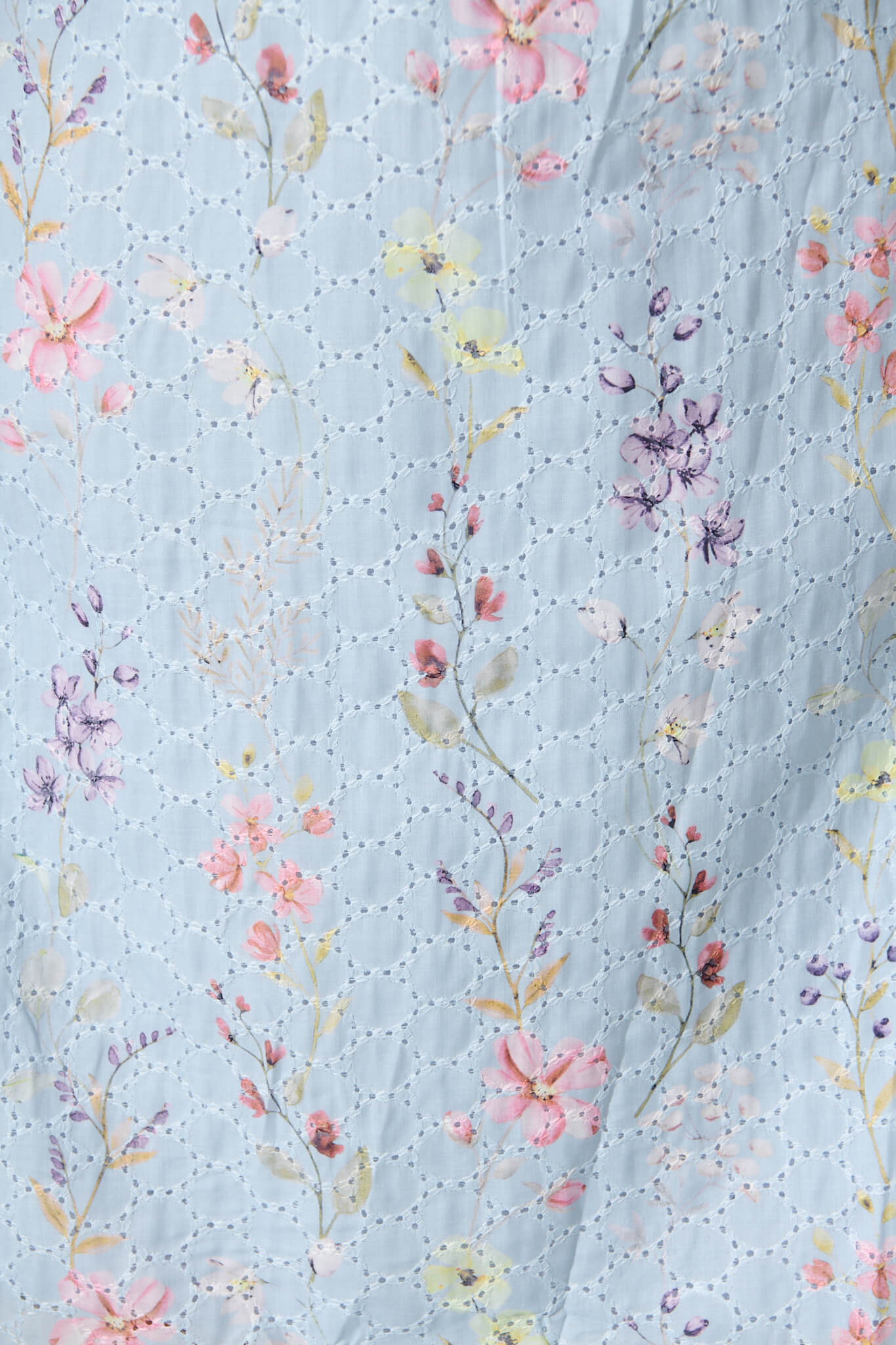 Sunetta Midi Sundress in Pale Blue Floral Textured Broderie