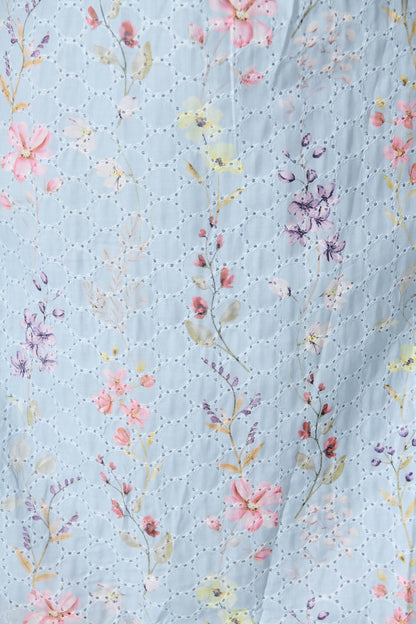 Sunetta Midi Sundress in Pale Blue Floral Textured Broderie