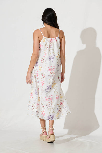 Sunetta Midi Sundress in White Floral Textured Broderie