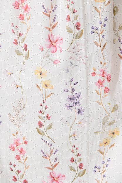 Sunetta Midi Sundress in White Floral Textured Broderie