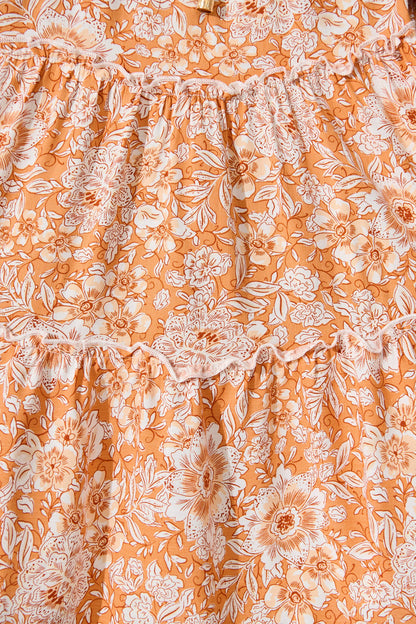 Gene Smock Dress in White and Orange Floral