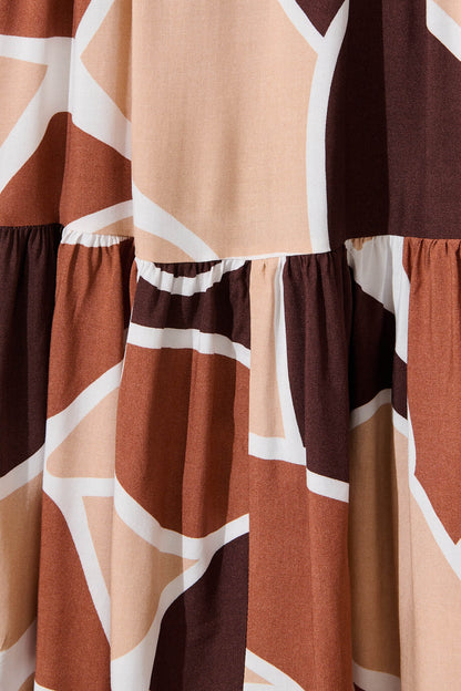 Minnesota Smock Dress in Brown and Beige Print