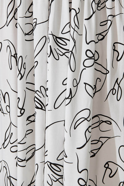 Luisa Maxi Sundress In White with Black Sketch Print