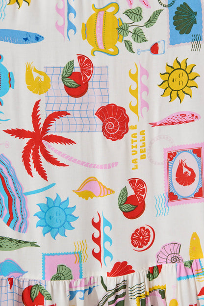 Dema Maxi Skirt in White with Multi Tropical Print